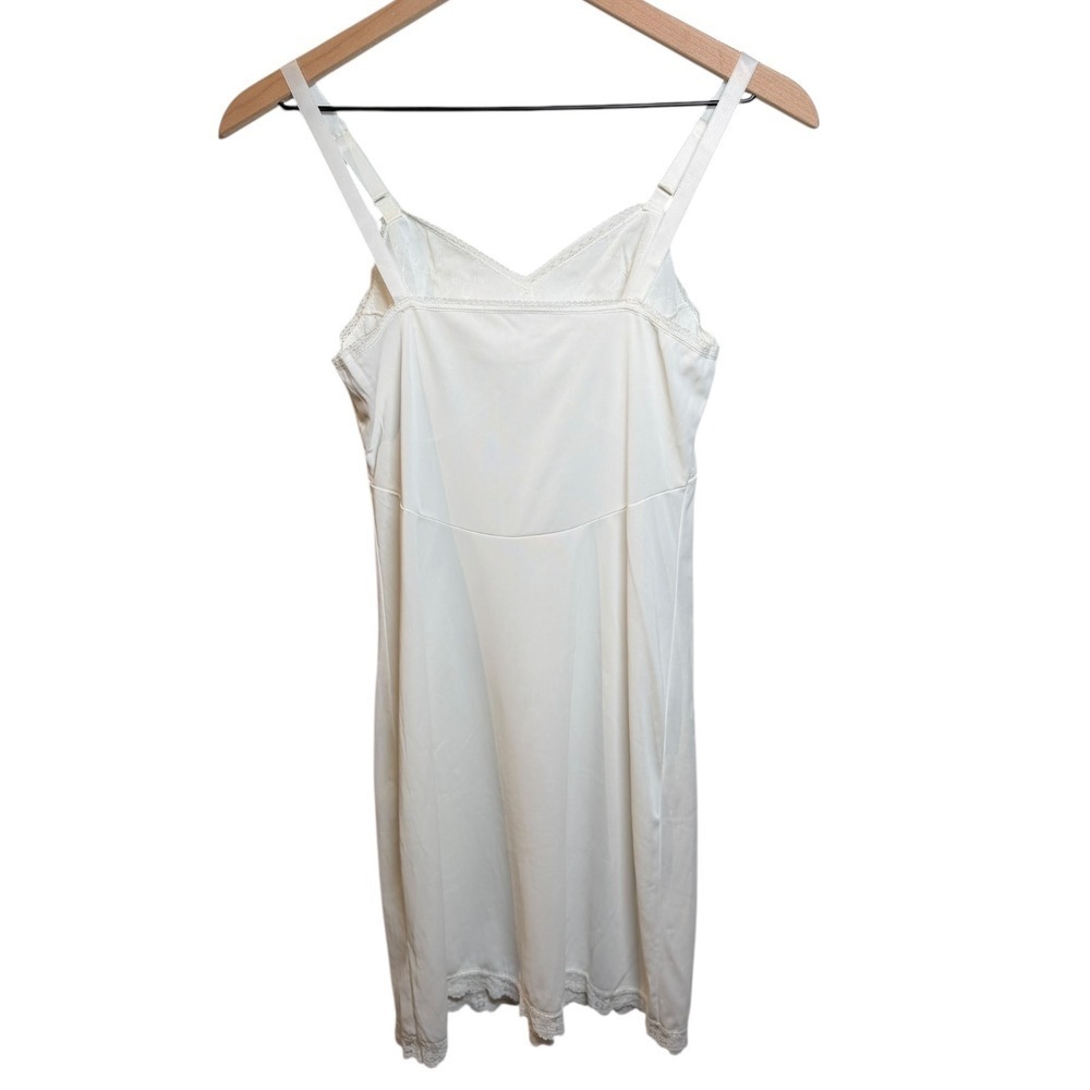 Vintage Sears White Full Slip Dress Floral Embroidered Lace Trim Sz 32 XS Retro - Picture 6 of 10
